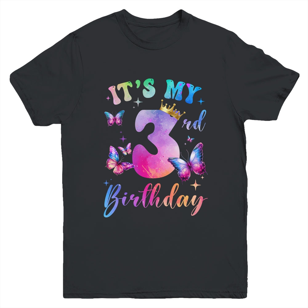 Its My 3rd Birthday Girls Butterfly Theme Party 3 Year Old Youth Shirt | siriusteestore