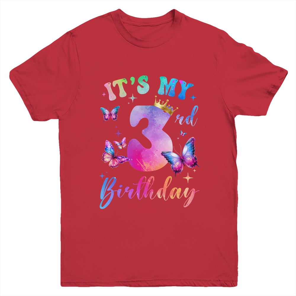 Its My 3rd Birthday Girls Butterfly Theme Party 3 Year Old Youth Shirt | siriusteestore