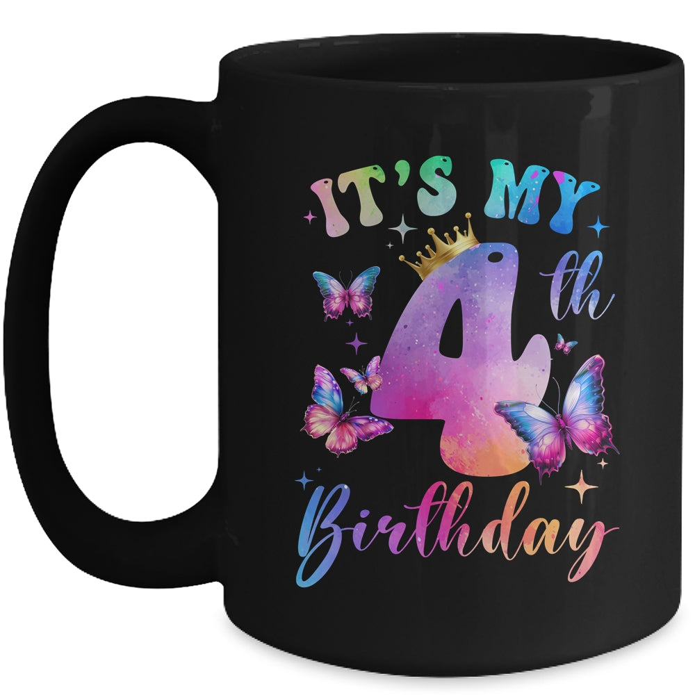 Its My 4th Birthday Girls Butterfly Theme Party 4 Year Old Mug | siriusteestore