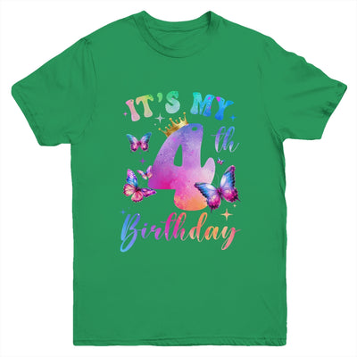 Its My 4th Birthday Girls Butterfly Theme Party 4 Year Old Youth Shirt | siriusteestore
