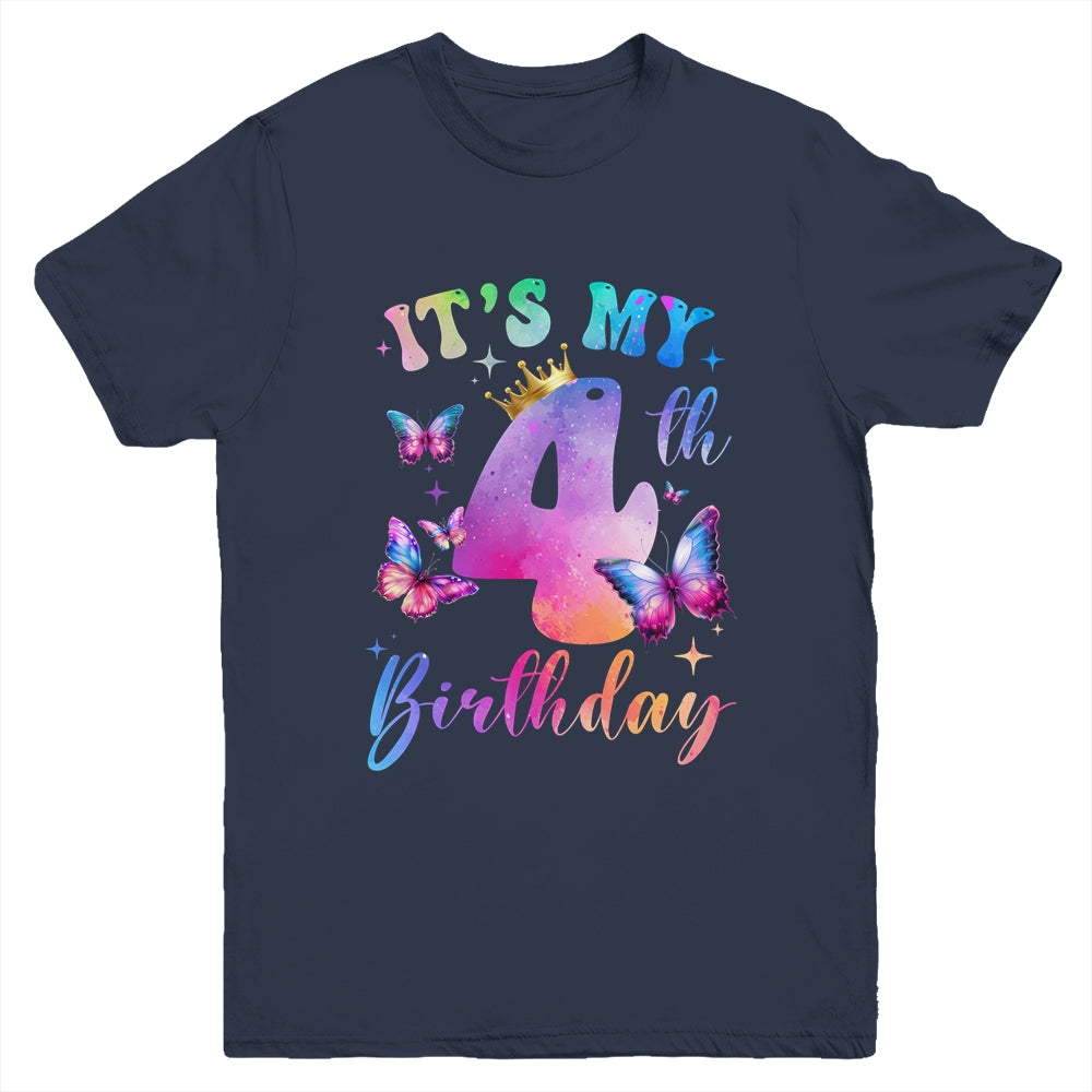 Its My 4th Birthday Girls Butterfly Theme Party 4 Year Old Youth Shirt | siriusteestore