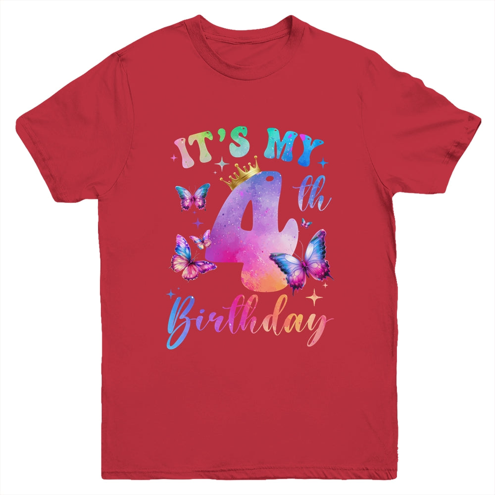 Its My 4th Birthday Girls Butterfly Theme Party 4 Year Old Youth Shirt | siriusteestore