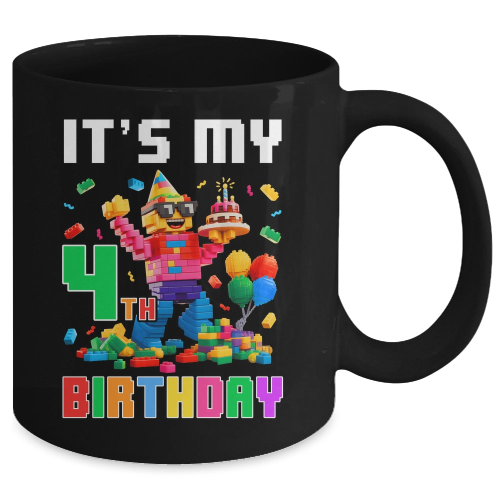 Its My 4th Four Birthday Building Brick 4 Four Old Boys Mug | siriusteestore