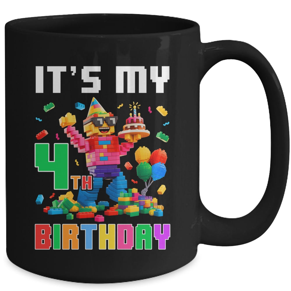 Its My 4th Four Birthday Building Brick 4 Four Old Boys Mug | siriusteestore