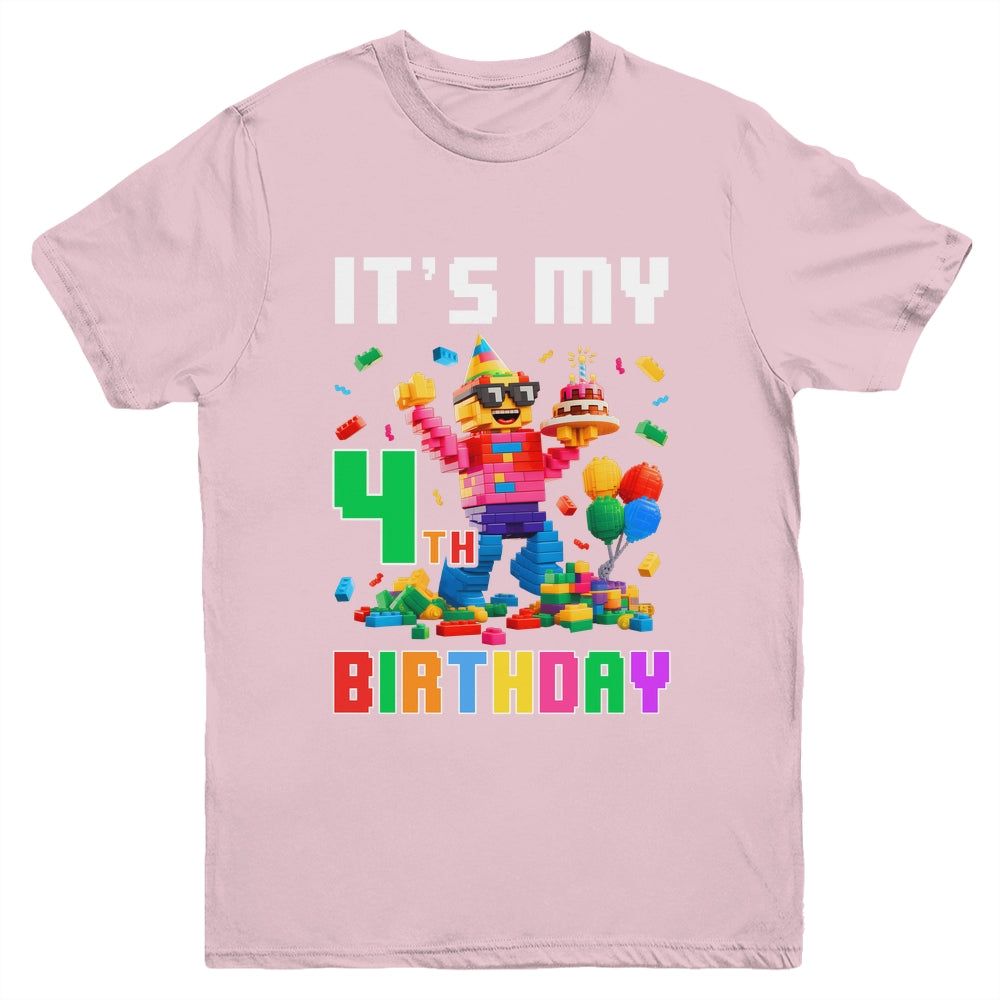Its My 4th Four Birthday Building Brick 4 Four Old Boys Youth Shirt | siriusteestore