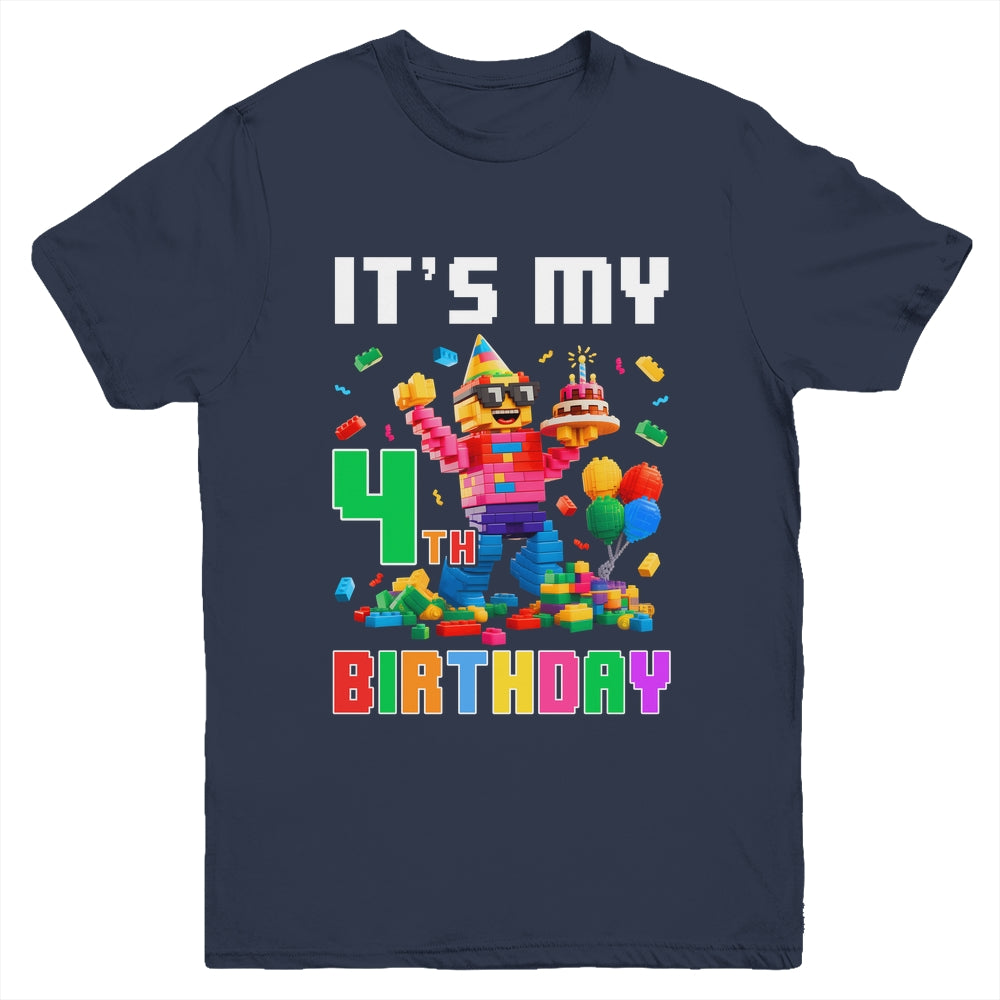 Its My 4th Four Birthday Building Brick 4 Four Old Boys Youth Shirt | siriusteestore