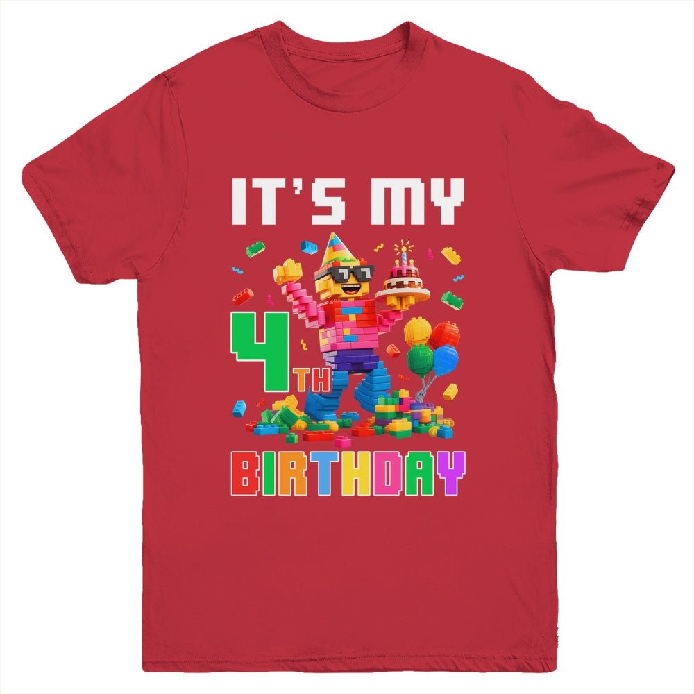 Its My 4th Four Birthday Building Brick 4 Four Old Boys Youth Shirt | siriusteestore