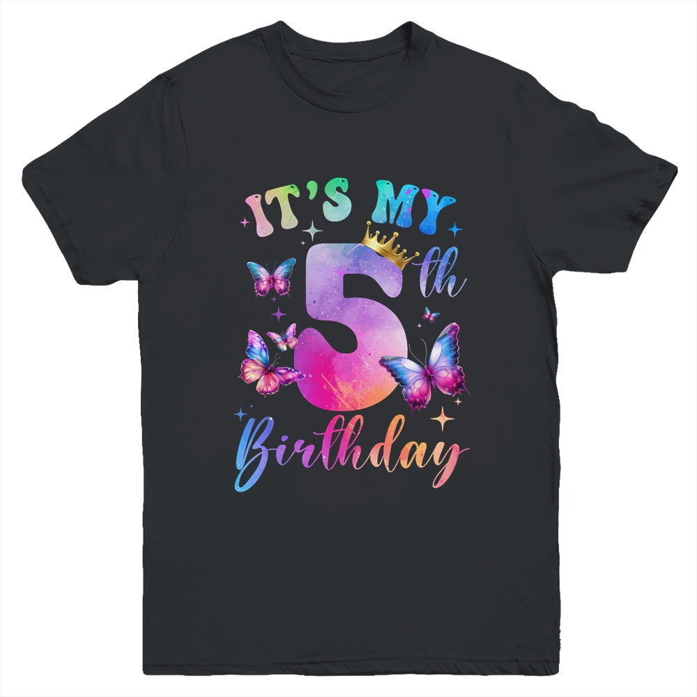 Its My 5th Birthday Girls Butterfly Theme Party 5 Year Old Youth Shirt | siriusteestore