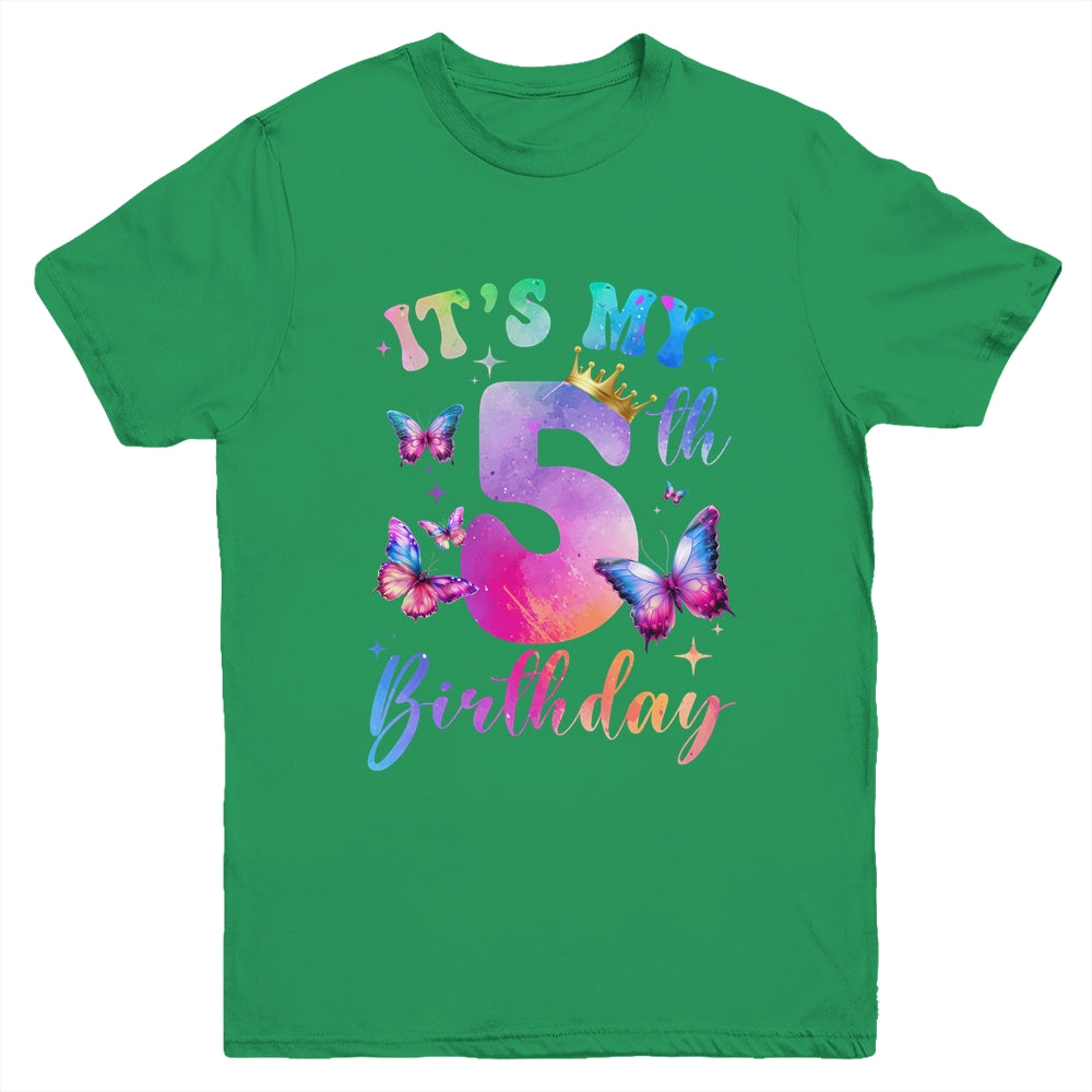 Its My 5th Birthday Girls Butterfly Theme Party 5 Year Old Youth Shirt | siriusteestore