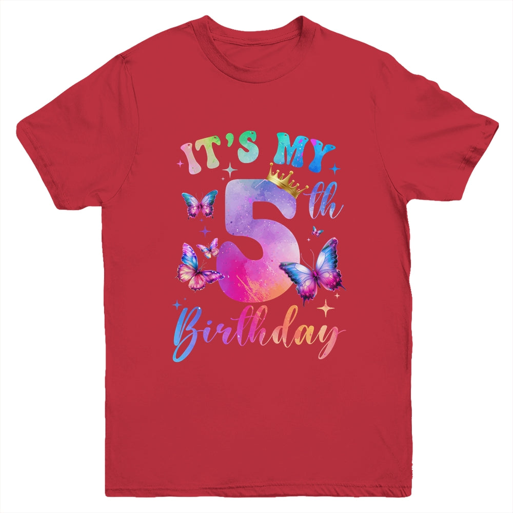 Its My 5th Birthday Girls Butterfly Theme Party 5 Year Old Youth Shirt | siriusteestore