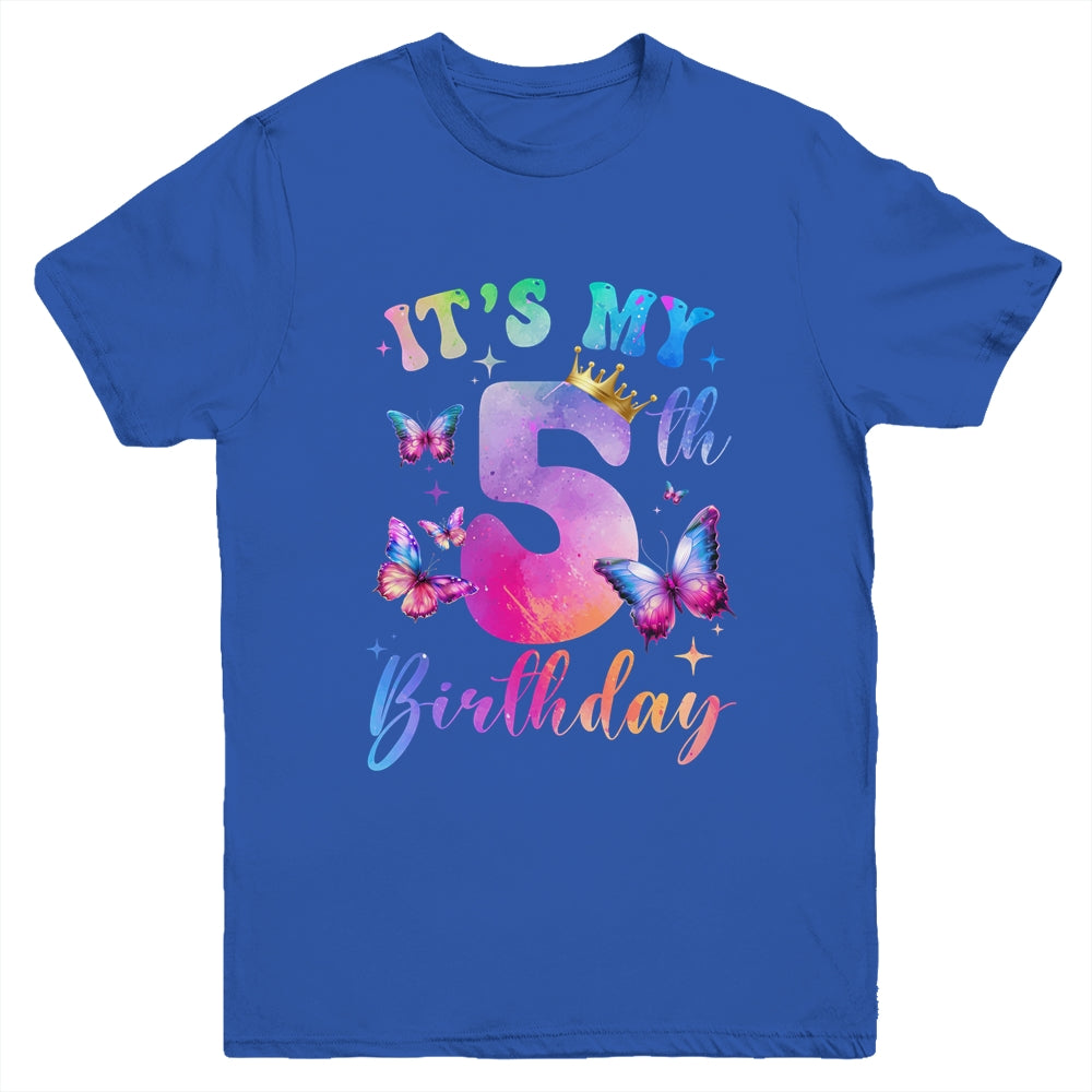 Its My 5th Birthday Girls Butterfly Theme Party 5 Year Old Youth Shirt | siriusteestore