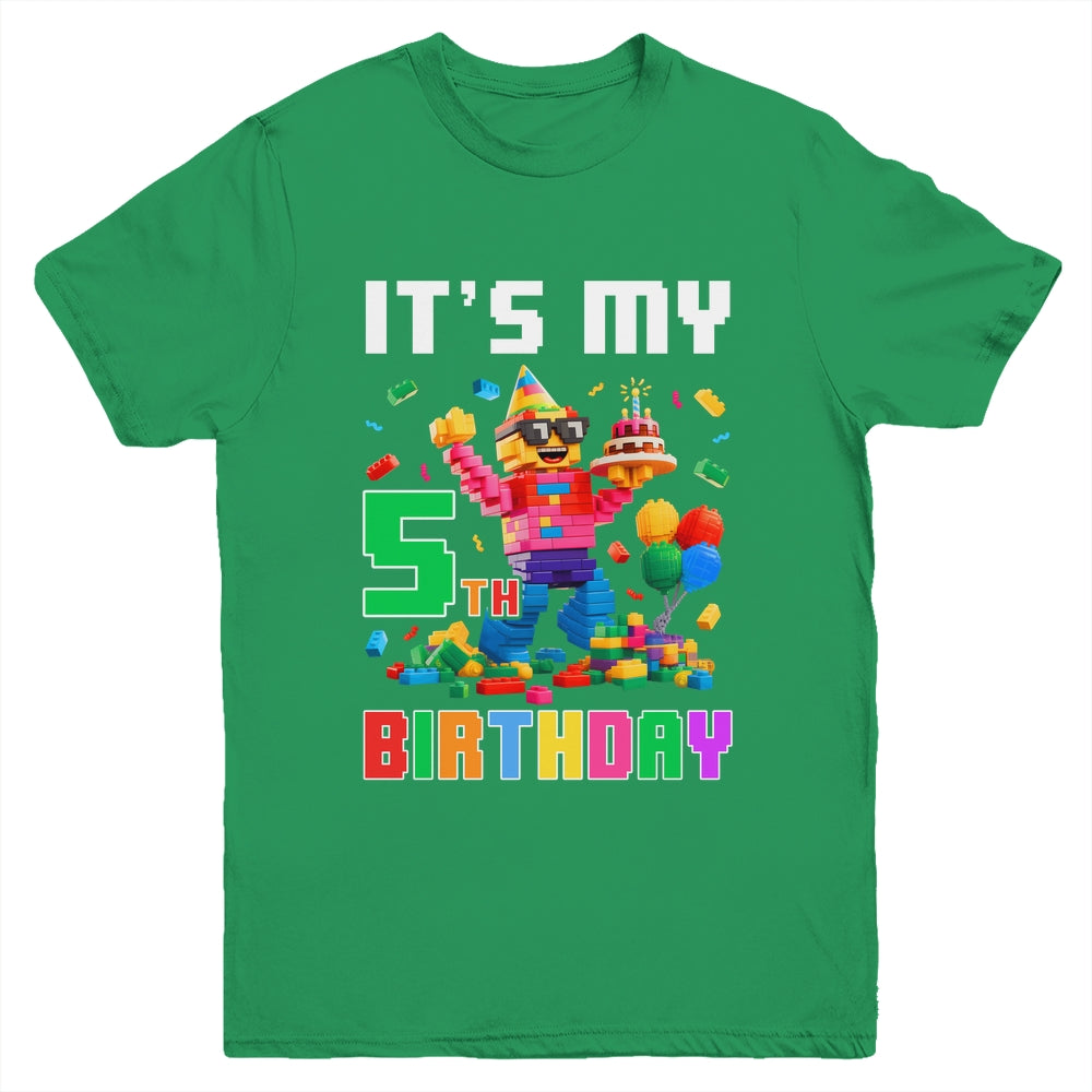 Its My 5th Five Birthday Building Brick 5 Five Old Boys Youth Shirt | siriusteestore