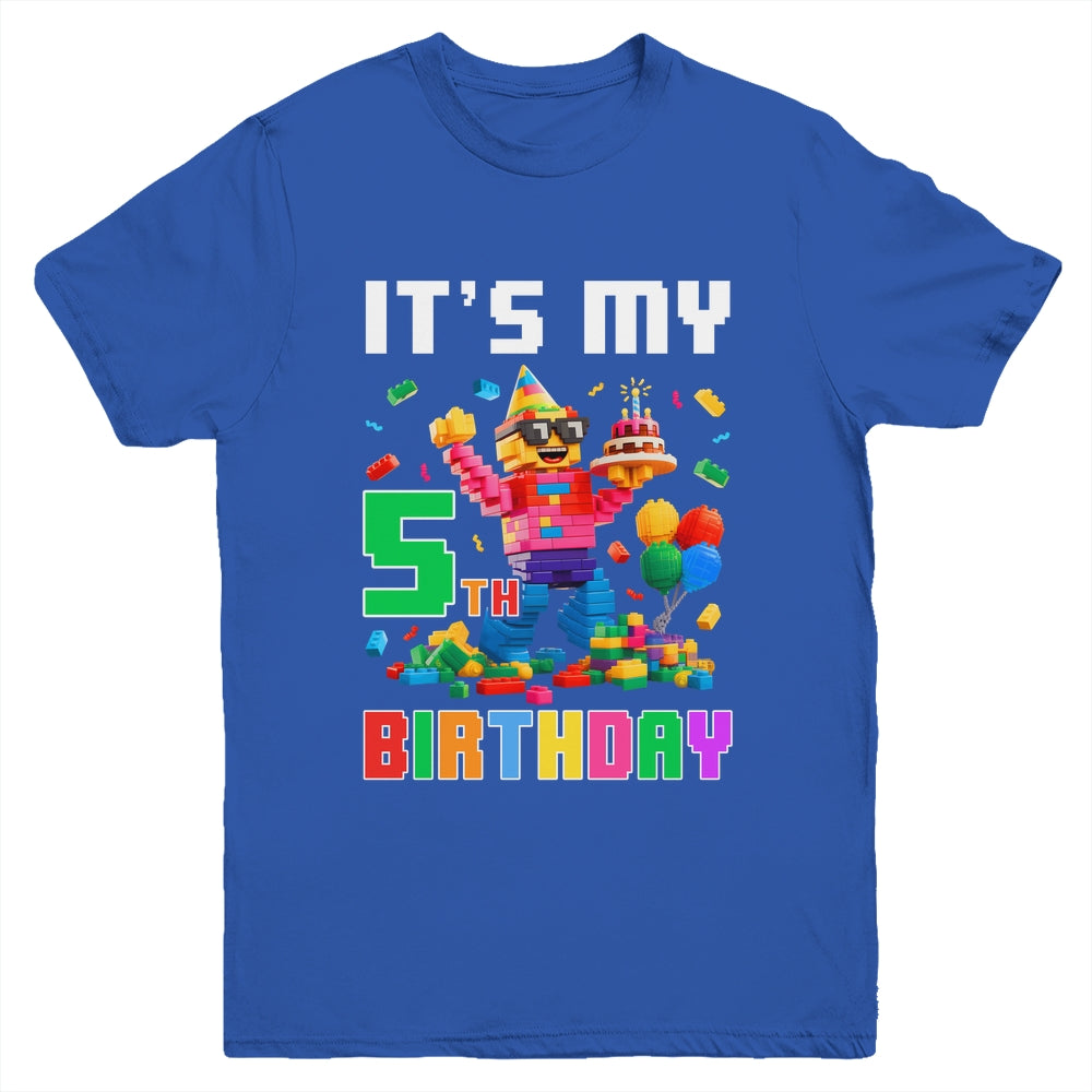 Its My 5th Five Birthday Building Brick 5 Five Old Boys Youth Shirt | siriusteestore