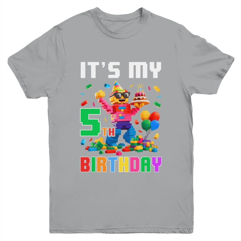 Its My 5th Five Birthday Building Brick 5 Five Old Boys Youth Shirt | siriusteestore