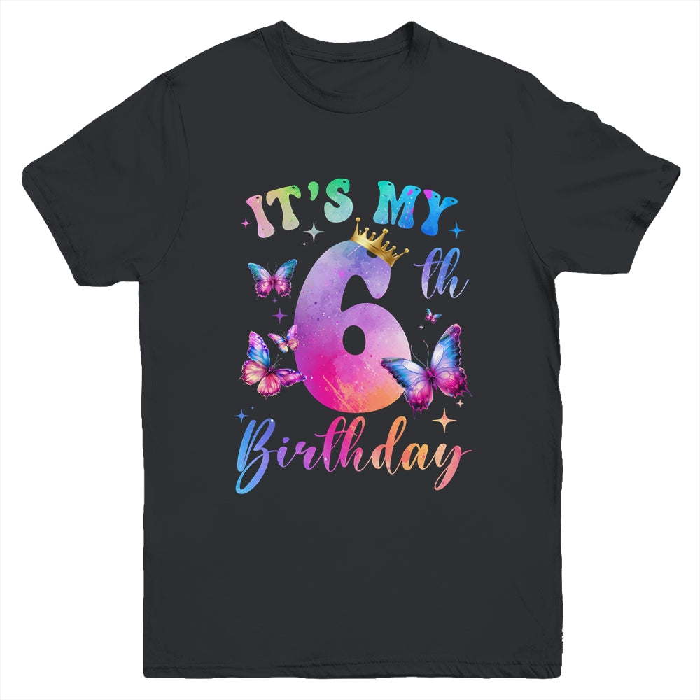 Its My 6th Birthday Girls Butterfly Theme Party 6 Year Old Youth Shirt | siriusteestore