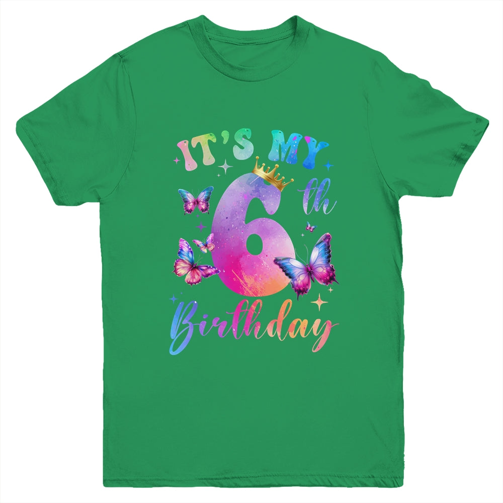 Its My 6th Birthday Girls Butterfly Theme Party 6 Year Old Youth Shirt | siriusteestore