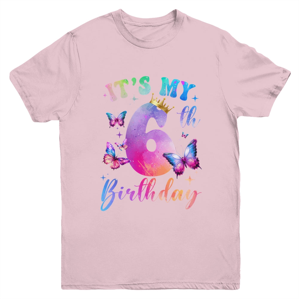 Its My 6th Birthday Girls Butterfly Theme Party 6 Year Old Youth Shirt | siriusteestore