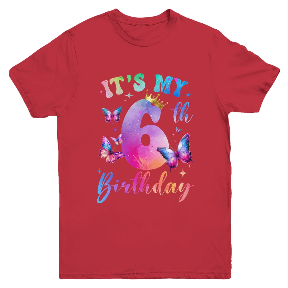 Its My 6th Birthday Girls Butterfly Theme Party 6 Year Old Youth Shirt | siriusteestore