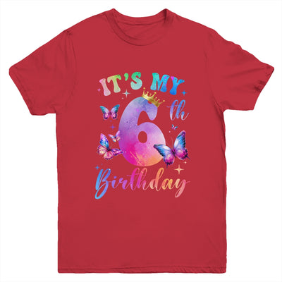 Its My 6th Birthday Girls Butterfly Theme Party 6 Year Old Youth Shirt | siriusteestore