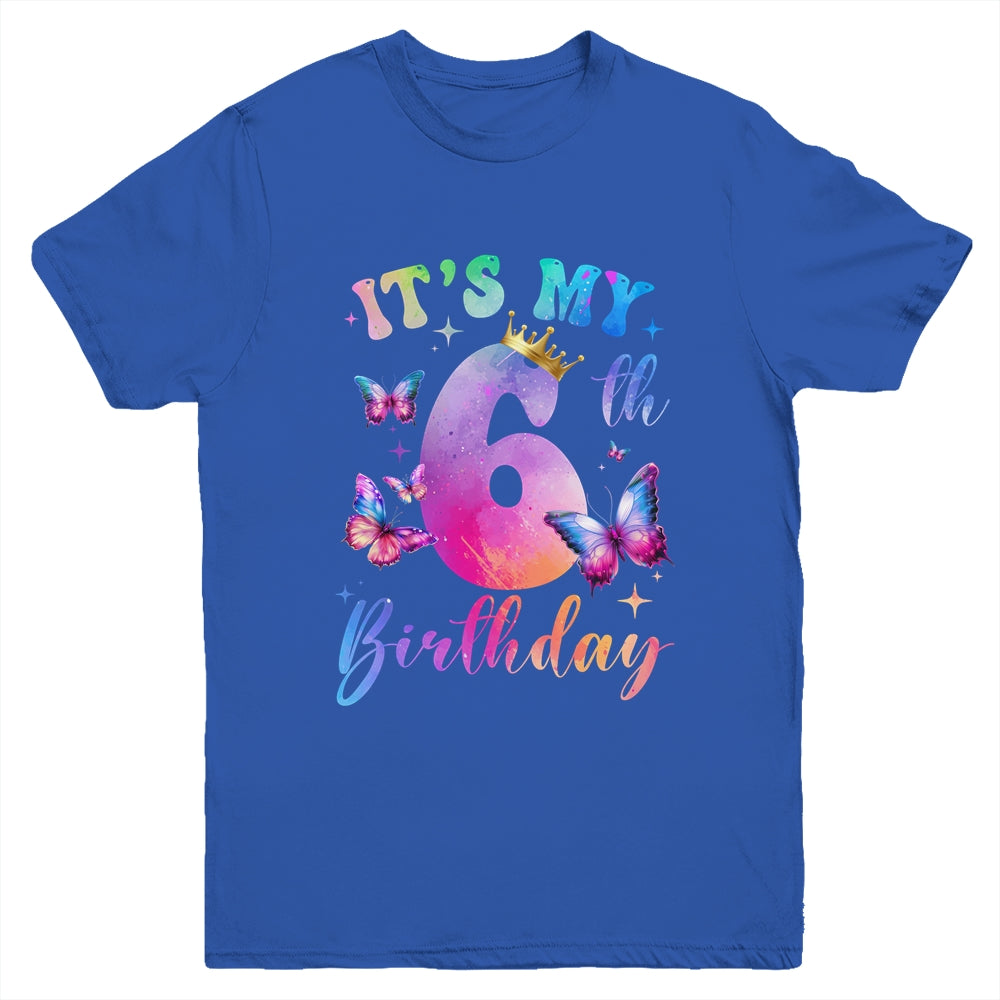 Its My 6th Birthday Girls Butterfly Theme Party 6 Year Old Youth Shirt | siriusteestore
