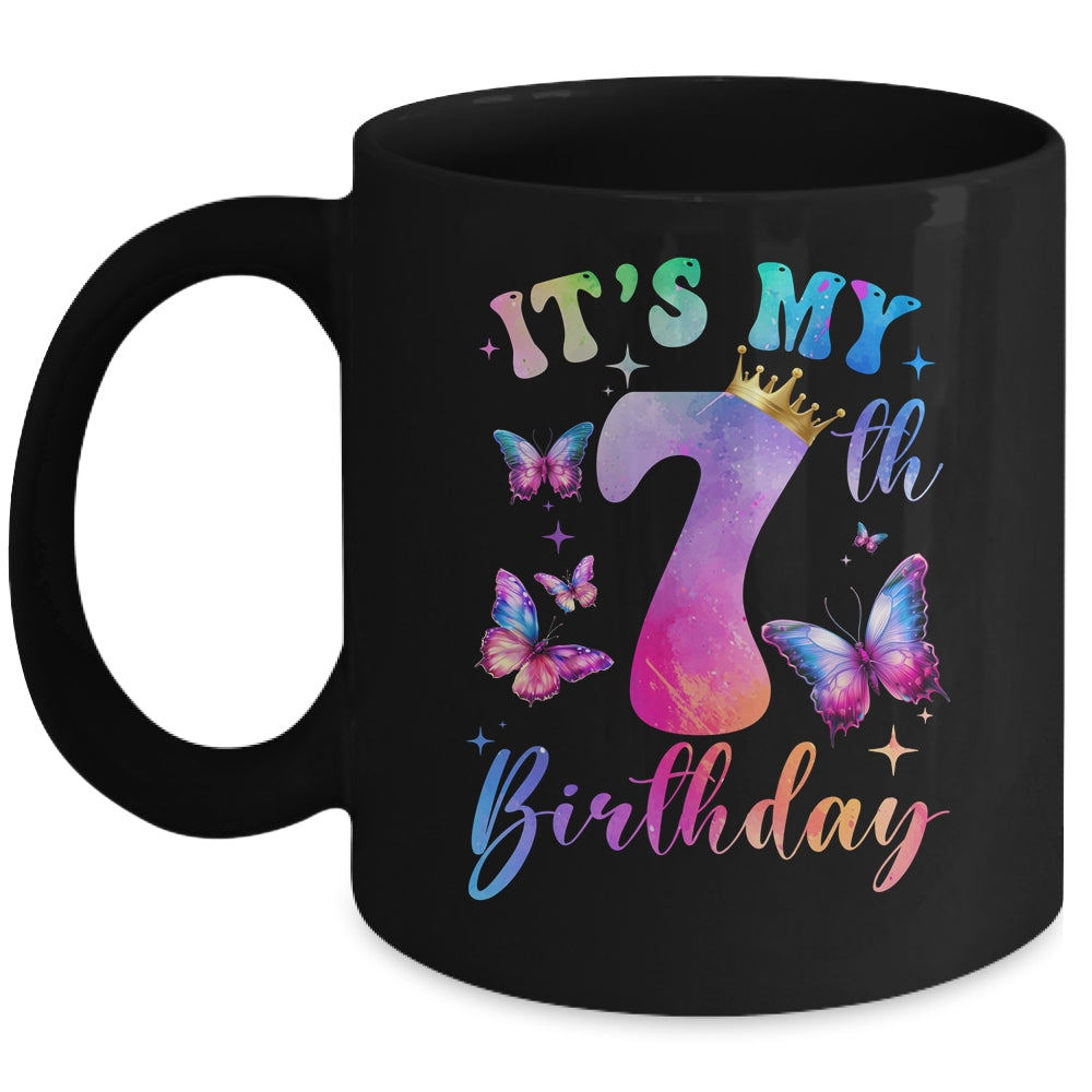 Its My 7th Birthday Girls Butterfly Theme Party 7 Year Old Mug | siriusteestore