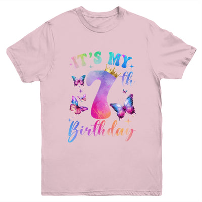 Its My 7th Birthday Girls Butterfly Theme Party 7 Year Old Youth Shirt | siriusteestore