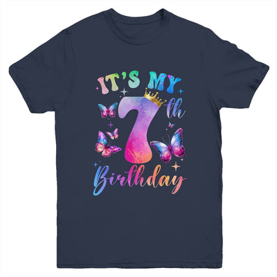 Its My 7th Birthday Girls Butterfly Theme Party 7 Year Old Youth Shirt | siriusteestore
