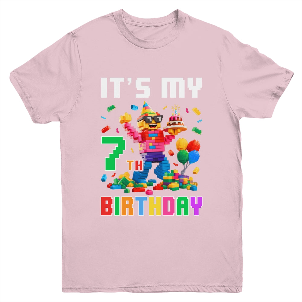Its My 7th Seven Birthday Building Brick 7 Seven Old Boys Youth Shirt | siriusteestore