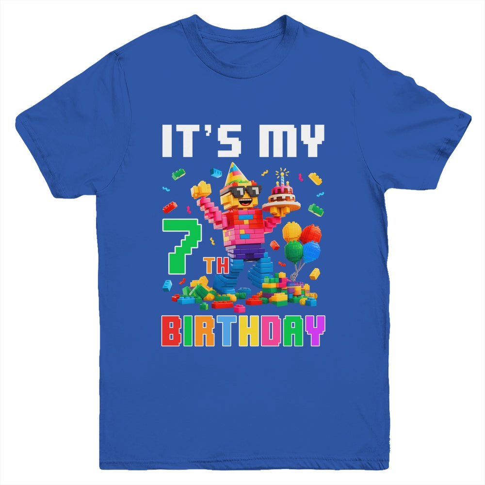 Its My 7th Seven Birthday Building Brick 7 Seven Old Boys Youth Shirt | siriusteestore