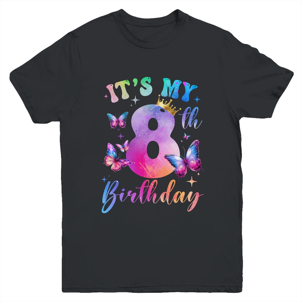 Its My 8th Birthday Girls Butterfly Theme Party 8 Year Old Youth Shirt | siriusteestore