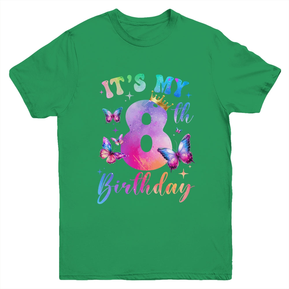 Its My 8th Birthday Girls Butterfly Theme Party 8 Year Old Youth Shirt | siriusteestore