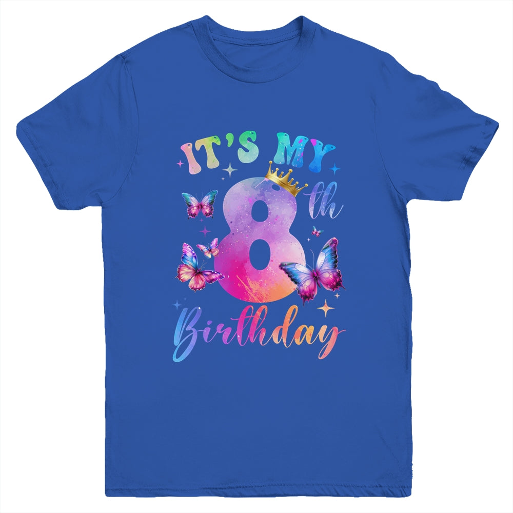 Its My 8th Birthday Girls Butterfly Theme Party 8 Year Old Youth Shirt | siriusteestore