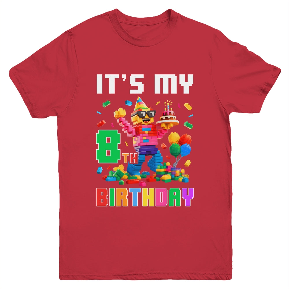 Its My 8th Eight Birthday Building Brick 8 Eight Old Boys Youth Shirt | siriusteestore