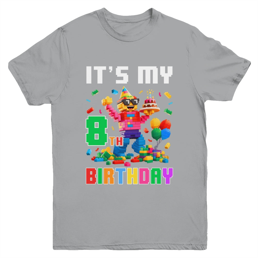 Its My 8th Eight Birthday Building Brick 8 Eight Old Boys Youth Shirt | siriusteestore