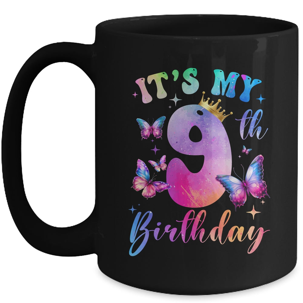 Its My 9th Birthday Girls Butterfly Theme Party 9 Year Old Mug | siriusteestore