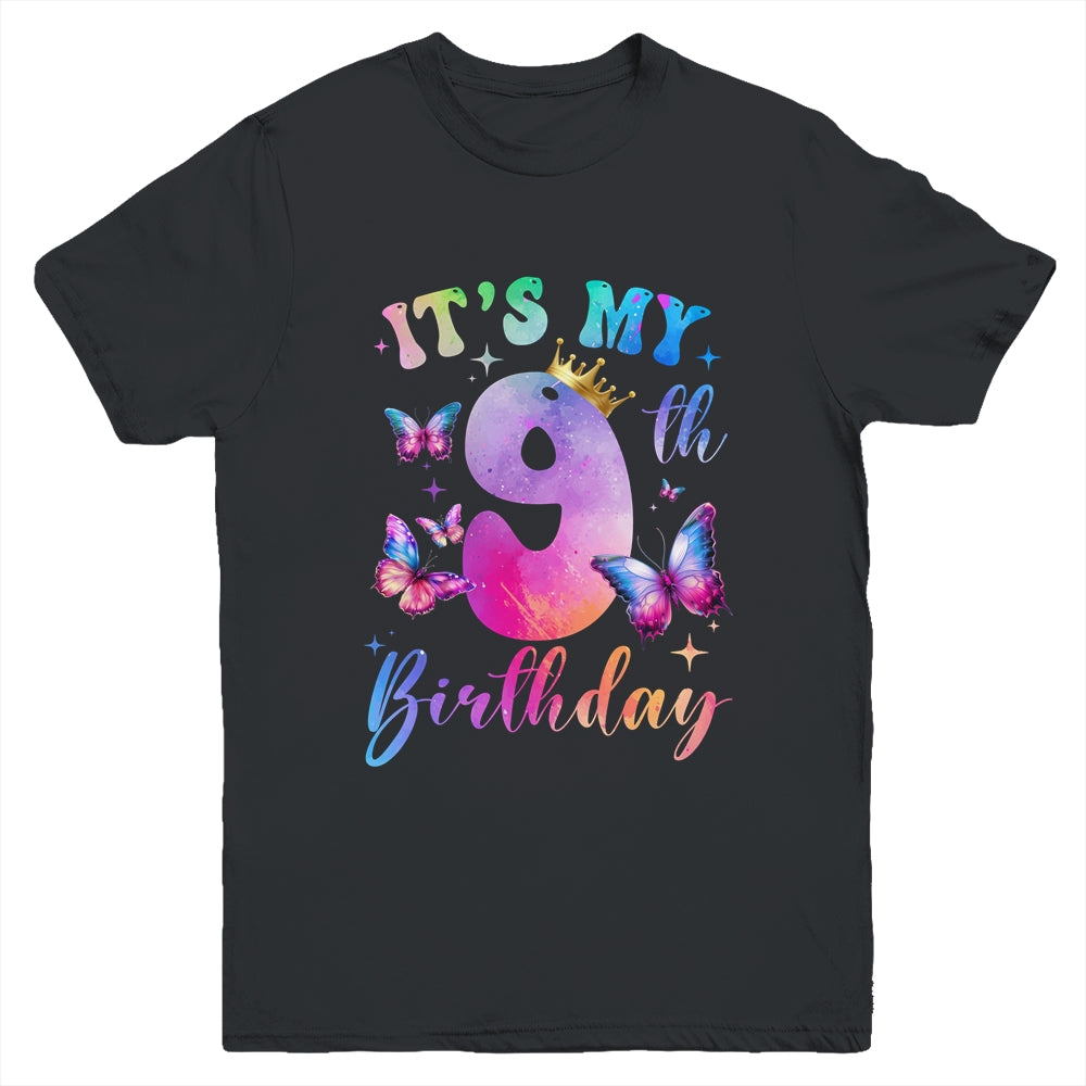Its My 9th Birthday Girls Butterfly Theme Party 9 Year Old Youth Shirt | siriusteestore