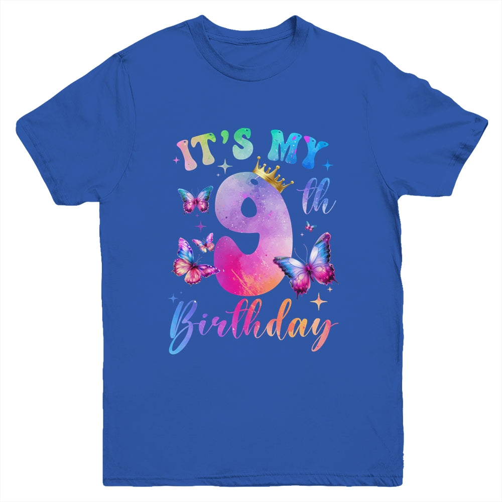 Its My 9th Birthday Girls Butterfly Theme Party 9 Year Old Youth Shirt | siriusteestore