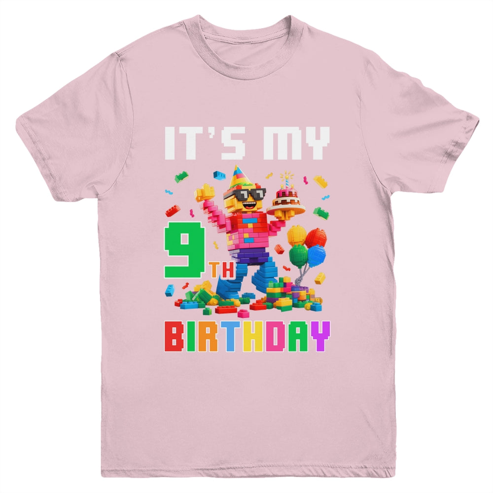 Its My 9th Nine Birthday Building Brick 9 Nine Old Boys Youth Shirt | siriusteestore