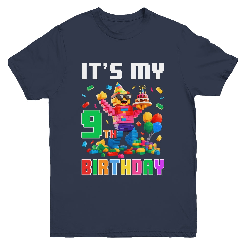 Its My 9th Nine Birthday Building Brick 9 Nine Old Boys Youth Shirt | siriusteestore