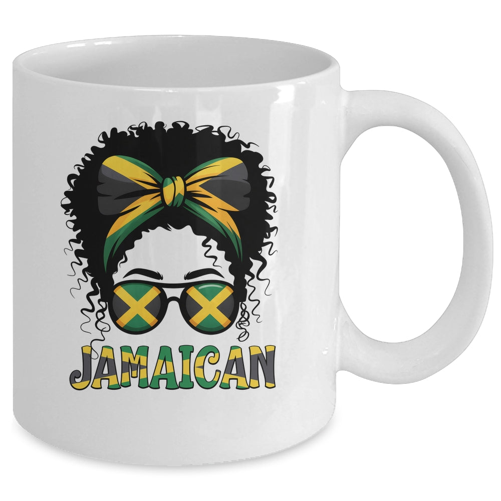 Jamaican Girl Jamaica Flag Pride Black Woman Afro Messy Bun Mug | siriusteestore