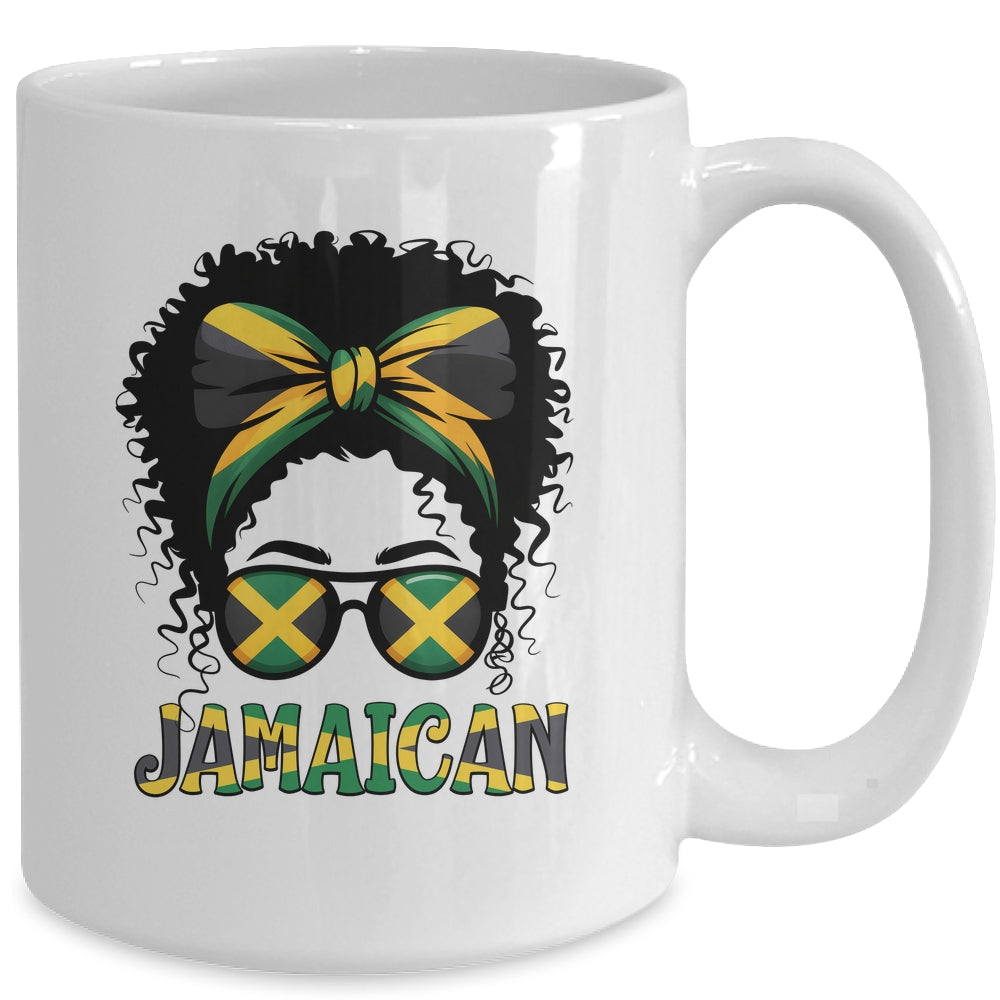 Jamaican Girl Jamaica Flag Pride Black Woman Afro Messy Bun Mug | siriusteestore