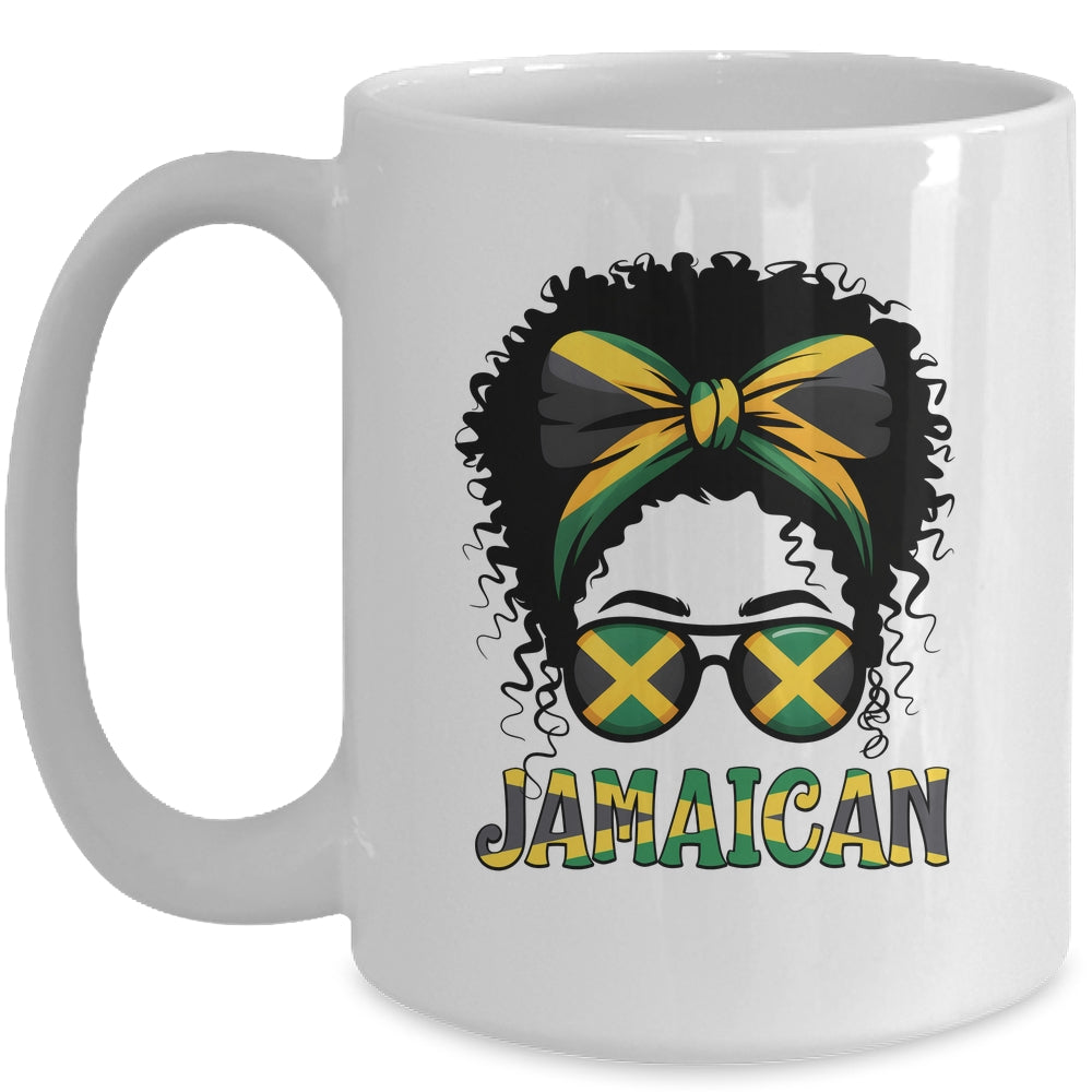 Jamaican Girl Jamaica Flag Pride Black Woman Afro Messy Bun Mug | siriusteestore