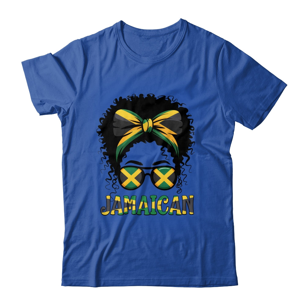 Jamaican Girl Jamaica Flag Pride Black Woman Afro Messy Bun Shirt & Tank Top | siriusteestore