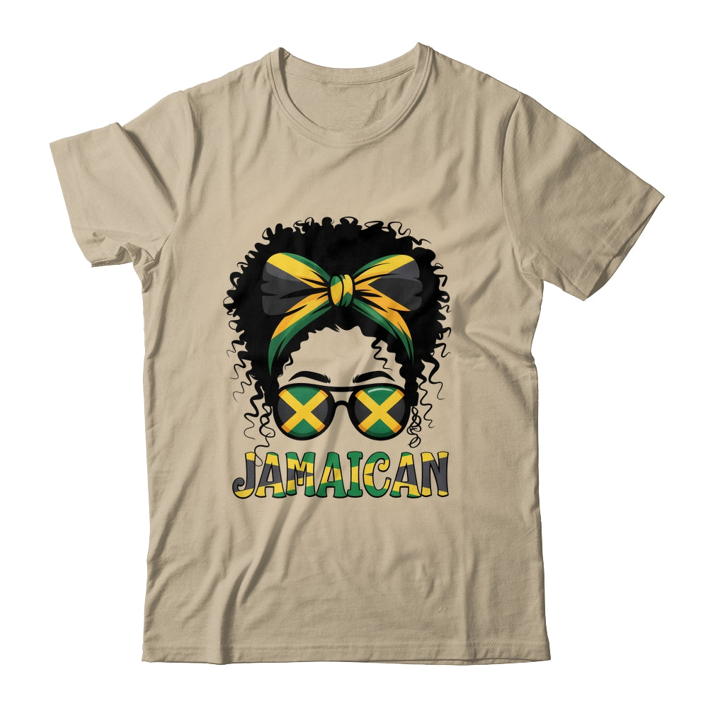Jamaican Girl Jamaica Flag Pride Black Woman Afro Messy Bun Shirt & Tank Top | siriusteestore