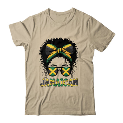 Jamaican Girl Jamaica Flag Pride Black Woman Afro Messy Bun Shirt & Tank Top | siriusteestore