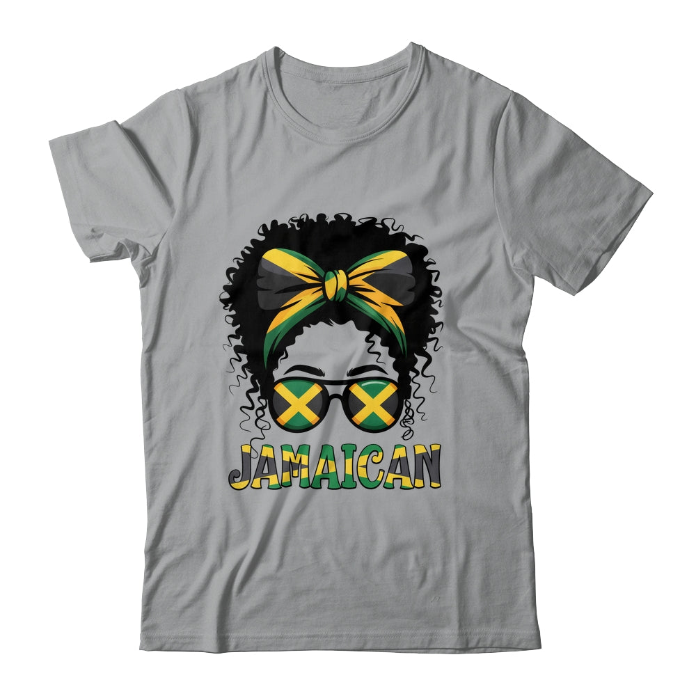 Jamaican Girl Jamaica Flag Pride Black Woman Afro Messy Bun Shirt & Tank Top | siriusteestore