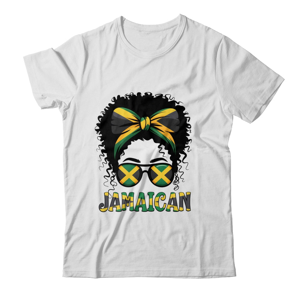 Jamaican Girl Jamaica Flag Pride Black Woman Afro Messy Bun Shirt & Tank Top | siriusteestore