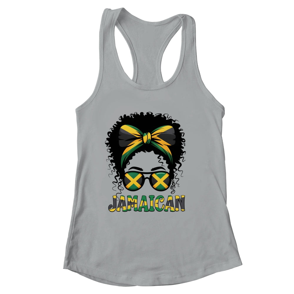Jamaican Girl Jamaica Flag Pride Black Woman Afro Messy Bun Shirt & Tank Top | siriusteestore