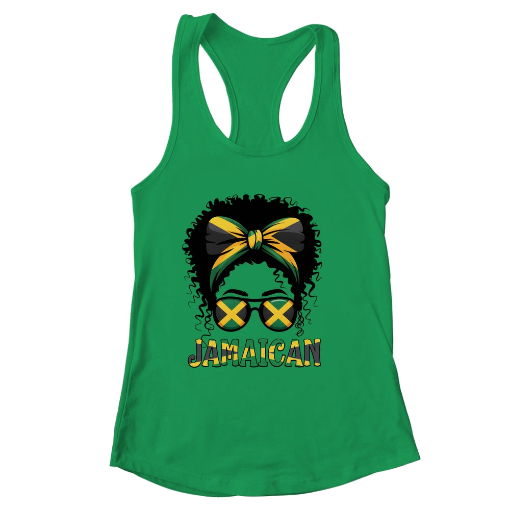 Jamaican Girl Jamaica Flag Pride Black Woman Afro Messy Bun Shirt & Tank Top | siriusteestore
