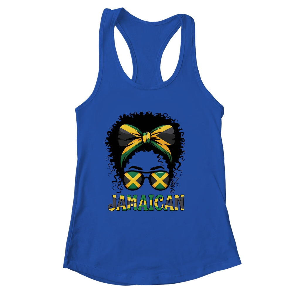 Jamaican Girl Jamaica Flag Pride Black Woman Afro Messy Bun Shirt & Tank Top | siriusteestore